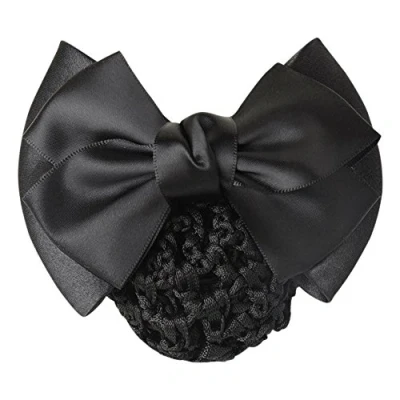 Image of Gloryhonor Women Pro Bow Barrette Hair Clip Cover Bowknot Bun Snood Hairnet Accessory Black