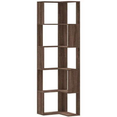 Image of vidaXL Corner Bookcase 5 Tier Brown Oak 50x50x179 cm Engineered Wood