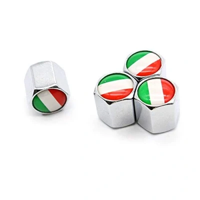 Image of 4 Pcs/Set Tire Valve Dust Caps Italy flag Style Zinc Alloy for Cars (Silver)