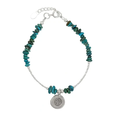 Image of 81stgeneration Sterling Silver Om Aum Charm Bracelet for Women Turquoise Beaded Bracelets Throat Chakra 925 Jewellery Blue Green Gemstone Healing Crystals Gifts Ladies