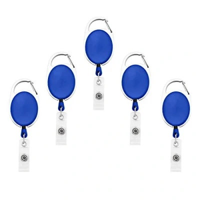 Image of Fushing Retractable Badge Holder Carabiner Reel Clip On ID Card Holders (Blue)