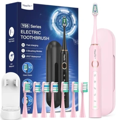 Image of Electric Toothbrush for Kids and Women Sonic Toothbrushes with 8 Heads 2 Minute Smart Timer, 90 Days Battery Life, 5 Brushing Modes, Travel Case (Rose)