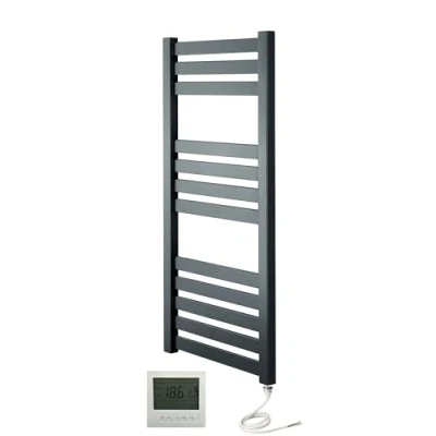 Image of Greened House VAS 500 x 960mm Designer Anthracite Electric Towel Warmer Flat Panel Rail + Timer and Room Thermostat