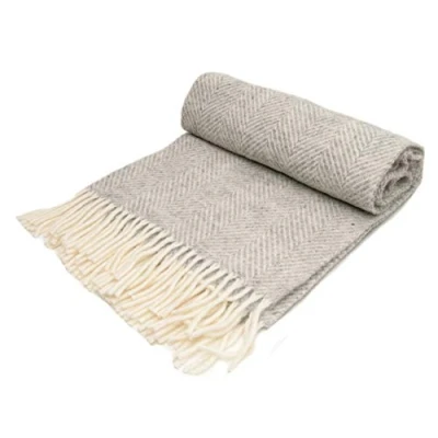Image of Herringbone pure new wool knee rug throw silver grey BRITISH MADE