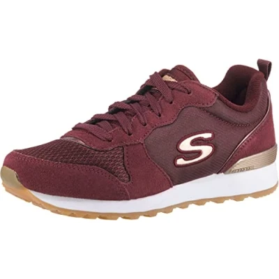 Image of Skechers Women&#039;s Og 85 Gold&#039;n Gurl Trainers, Burgundy Suede Nylon Mesh Rose Gold Trim, 6.5 UK