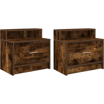 Image of vidaXL Bedside Cabinets with Drawer 2 pcs Smoked Oak 51x31x47 cm