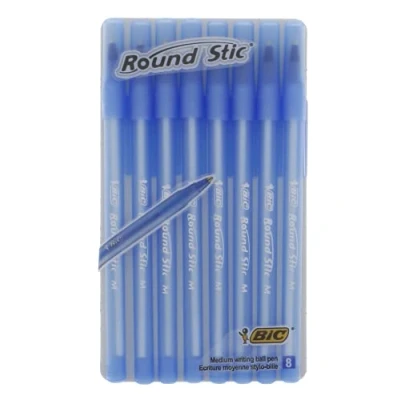 Image of Bic Round Stic Medium Writing Ball Pen BLUE PACK OF 8