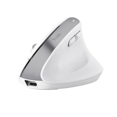 Image of Trust Bayo+ Rechargeable Vertical Mouse Bluetooth + RF 2.4GHz, Ergonomic Mouse, Reduces Arm and Wrist Strain, 50% Recycled Plastics, Multidevice Wireless for Windows, PC, Laptop, Mac White