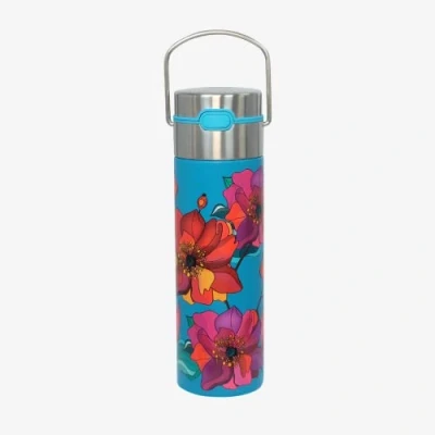 Image of Eigenart Leeza Poppy Turquois 11017 Double Walled Thermal Drinking Bottle Stainless Steel with Sports Cap and Strainer BPA Free 500 ml