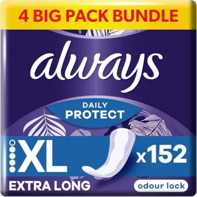 Image of Always Daily Protect Extra Long Panty Liners, Odour Lock, 4x38 Count, Comfortable with Absorbent Core