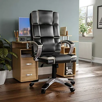 Image of Vida Designs Henderson Executive Office Computer Chair, Black &amp; White, Gaming Adjustable Swivel Recliner PU Faux Leather