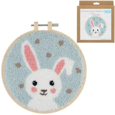 Image of Springtime White Rabbit Embroidery &amp; Punch Needle Craft Kit Gift Boxed Set