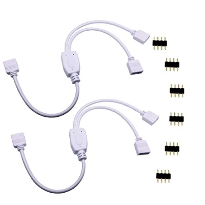Image of LitaElek 2pcs 4 Pin LED Strip Splitter Cable 1 to 2 Y RGB Tape Ribbon Connector Band Controller for 5050 3528 2835 Strip, White
