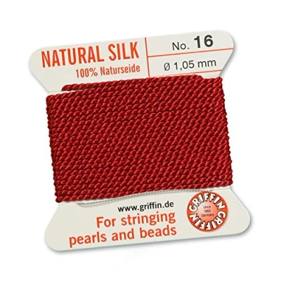 Image of GRIFFIN 100% Natural Silk Beading Cord String Thread Garnet Red 2 metres with one needle Size 1.05mm