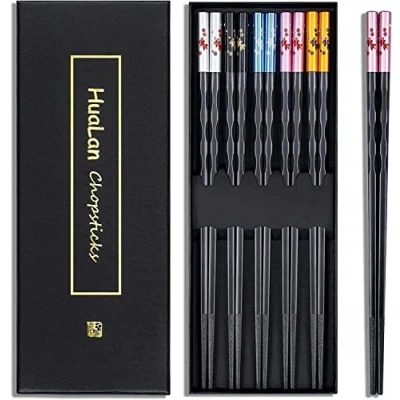 Image of HuaLan Fiberglass Chopsticks Series Japanese Non Slip Luxury Reusable 5 Pairs Gift Set