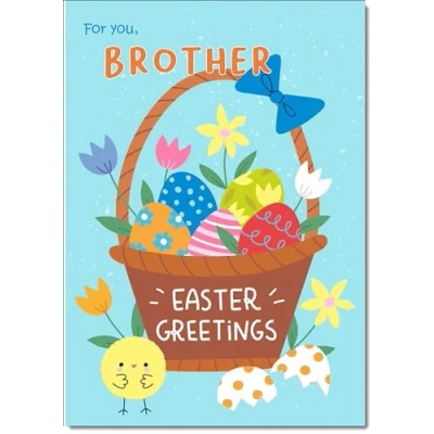 Image of doodlecards Brother Easter Card Basket of Eggs Medium Size with Plain Envelope