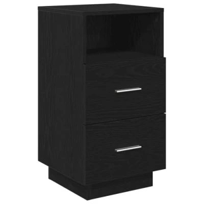 Image of vidaXL bedside cabinet/nightstand 2 drawers black engineered wood bedroom storage 36x36x68 cm modern freestanding table