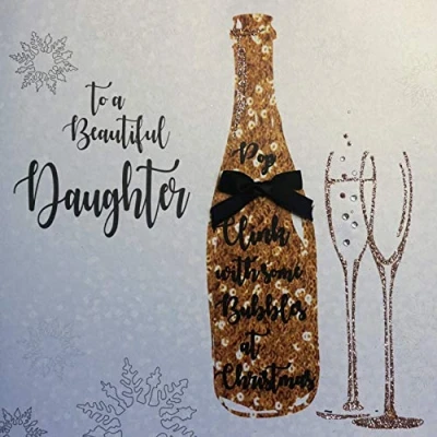 Image of White Cotton Cards XF1 D Large &quot;Beautiful Daughter&quot; Handmade Christmas Card