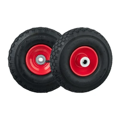 Image of Relaxdays Wheelbarrow Tyre, 2x Set, Spare Wheels, Inflatable, 3.00 4&quot;, Load 100 kg, 16 mm Axis, Steel Rim, Black/Red, Rubber, 3 4