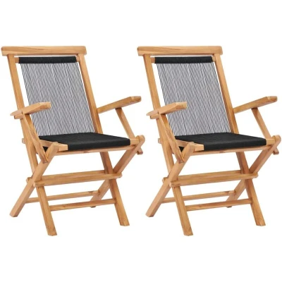 Image of vidaXL Folding Garden Chairs 2 pcs Solid Teak Wood and Rope
