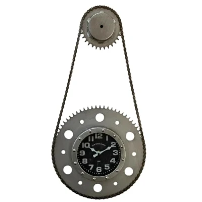 Image of Darthome Ltd Industrial Retro Silver Real Bike Chain Cog Gear Urban Wall Mounted Clock Large 60cm