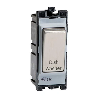 Image of Varilight Engraved 20A 1 Way Double Pole Switch &#039;Dishwasher&#039; PowerGrid Steel G201DS.DW