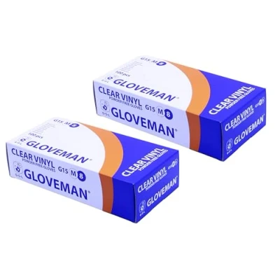 Image of GLOVEMAN Clear Vinyl Gloves (Bundle 2 x Box of 100) (Medium)