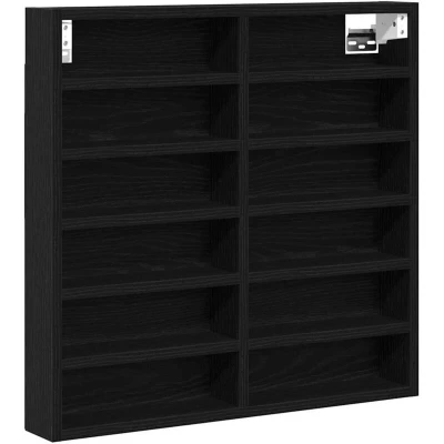 Image of vidaXL Vitrine Cabinet Black Oak Wall Mounted Shelf 9 Shelves, Matte Finish, Living Room/Office, 60x8.5x58 cm