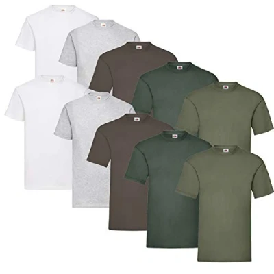 Image of Fruit of the Loom Valueweight Men’s T Shirt, Pack 5, 2white/2grey/2olive/2bottle green/2chocolate, L