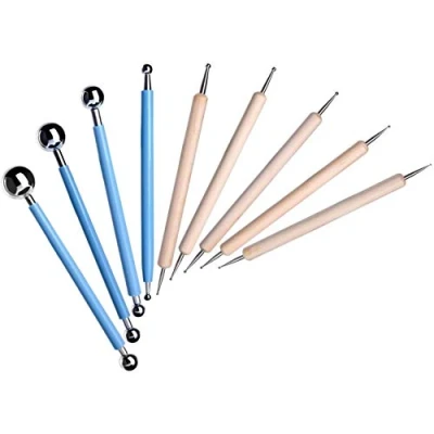 Image of AKORD 9 Pieces Ball Stylus Tools Dotting Sculpting Modeling Clay Ceramics Pottery Carving Modelling Tool Embossing Set