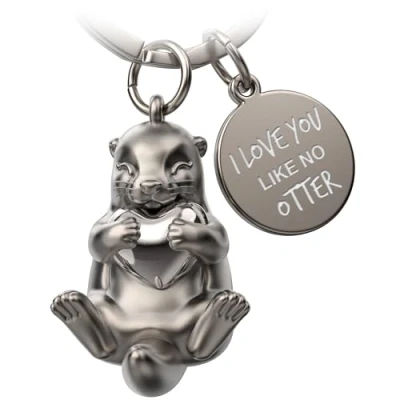 Image of FABACH Otter Key Ring Otty with Heart Lucky Charm Gifts Girlfriend Partner Love Keyring Couples Anniversary Engraving I You Like No Otter, silver, 1, Modern