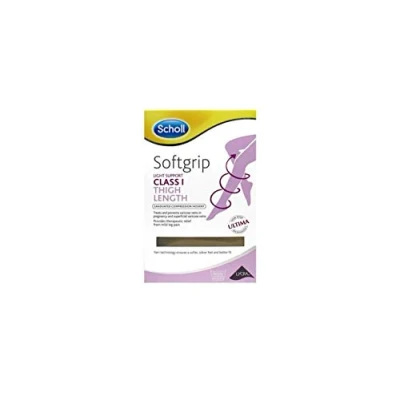 Image of Scholl Softgrip Light Support Class I Compression Stockings Thigh Length, Closed Toe, 1 for Women Natural, Medium, Travel, Varicose Veins, Swelling Relief