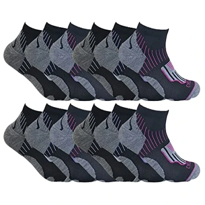 Image of Sock Snob 12 Pair Multipack Womens Cycling Socks 4 7 Black Low Cut Ideal for Running, Gym &amp; Sport (4 7, Black)