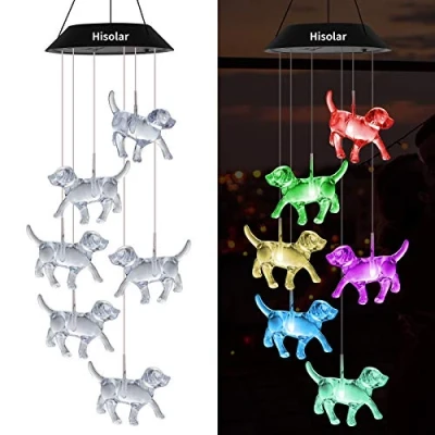 Image of HiSolar Crystal Dog Solar Wind Chimes Outdoor Color Changing Mobile Lights LED Powered for Home Party Yard Garden Decor, Gifts mom Birthday