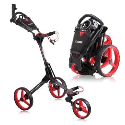 Image of Cube CART 3 Wheel Push Pull Golf Two Step Open/Close Smallest Folding Lightweight in The World Choose Color! (Charcoal/Red)