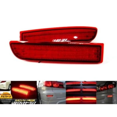 Image of RZG 2x Red Lens Rear Bumper Reflector LED Fog Tail Stop Brake Light DRL For Alphard Avensis Previa RAV4 Vanguard