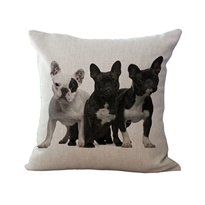 Image of ZoonPark® Cotton Linen Square Decorative French Bulldog &amp; Pug Home Decor Throw Sofa Car Cushion Cover Pillow Case 18 &quot;X18 (03#)