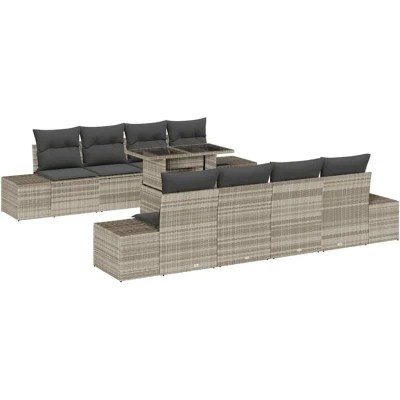 Image of vidaXL 7 Piece Garden Sofa Set with Cushions Light Grey Poly Rattan