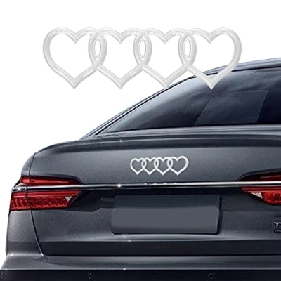 Image of Love Heart Logo Rear Trunk Emblem, 3D Badge Decal Sticker, Car Accessories Exterior Decoration, Replacement Sticker Fit for Audi A3 A4 A5 A6 A8 TT R8 Q3 Q5 Q7 (Sliver)