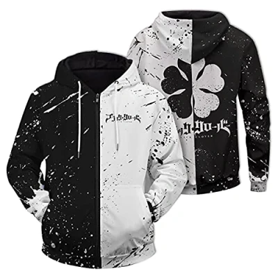 Image of Unisex Anime Zip Sweatshirt Black Clover Long Sleeve Cosplay Hoodie Bull Emblem Pullover for Asta Fans