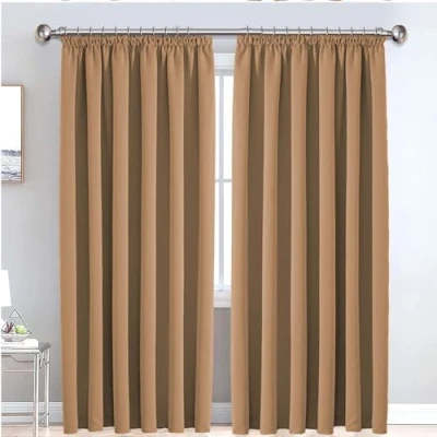 Image of Imperial Rooms Blackout Curtains for Living Room Pencil Pleat Beige Bedroom &amp; Drapes 66 x 54 Inch Drop Thermal Insulated Super Soft Black Out Kitchen Curtain with Tiebacks Pair Panels