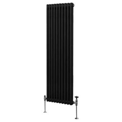 Image of Traditional 2 Column Radiator 1800mm x 472mm Modern Central Heating Heater Matt Black Carbon Steel Vertical Wall Mounted Kitchen Living Room Bathroom Cleaning Brush Fixing Kit &amp; Brackets