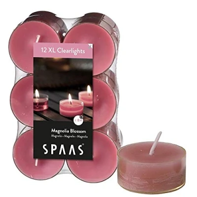 Image of Spaas 12 Maxi Scented Tealights in Transparent Clear Cup, 8 Hours, Magnolia Blossom
