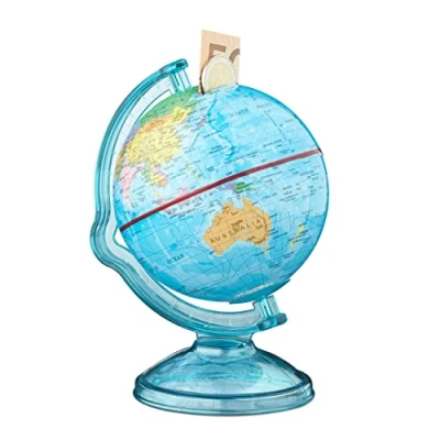 Image of Relaxdays Globe Savings Box, HxWxD: 16.5 x 14 cm, World Money Piggy Bank, Multicolour