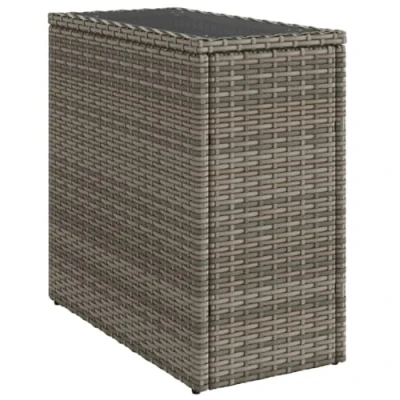 Image of vidaXL Poly Rattan Garden Side Table with Glass Top Grey Outdoor Furniture for Garden, Patio, Deck, Rectangular PE Robust Steel Frame