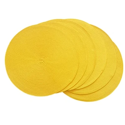 Image of SCF2017 Round Woven Plastic Placemats 38cm Stylish and Practical Dining Table Mats,Set of 6,Yellow