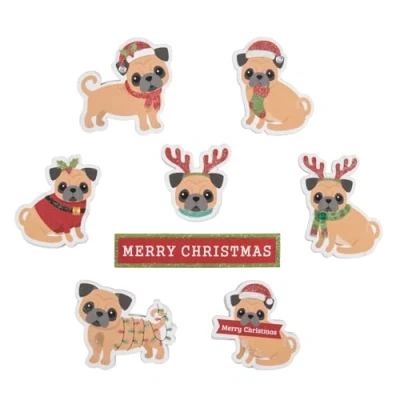 Image of Christmas Festive Animal Craft Sticker Self Adhesive Sloth Dog Reindeer Choice (Festive Pug x 8)