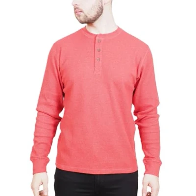 Image of Enzo Moretti Mens Thermal Top Long Sleeve T Shirt Henley Cotton Rich Waffle Knit Work Casual Red