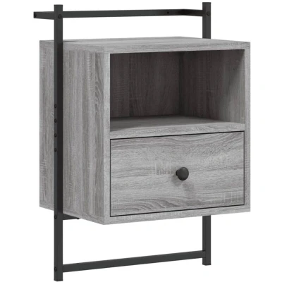 Image of vidaXL Bedside Cabinet Wall mounted Grey Sonoma 40x30x61 cm Engineered Wood