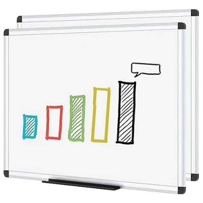 Image of VIZ PRO Dry Erase Whiteboard 120 x 90 cm, 2 Pack, Wipe White Board with Silver Aluminium Frame and Pen Tray